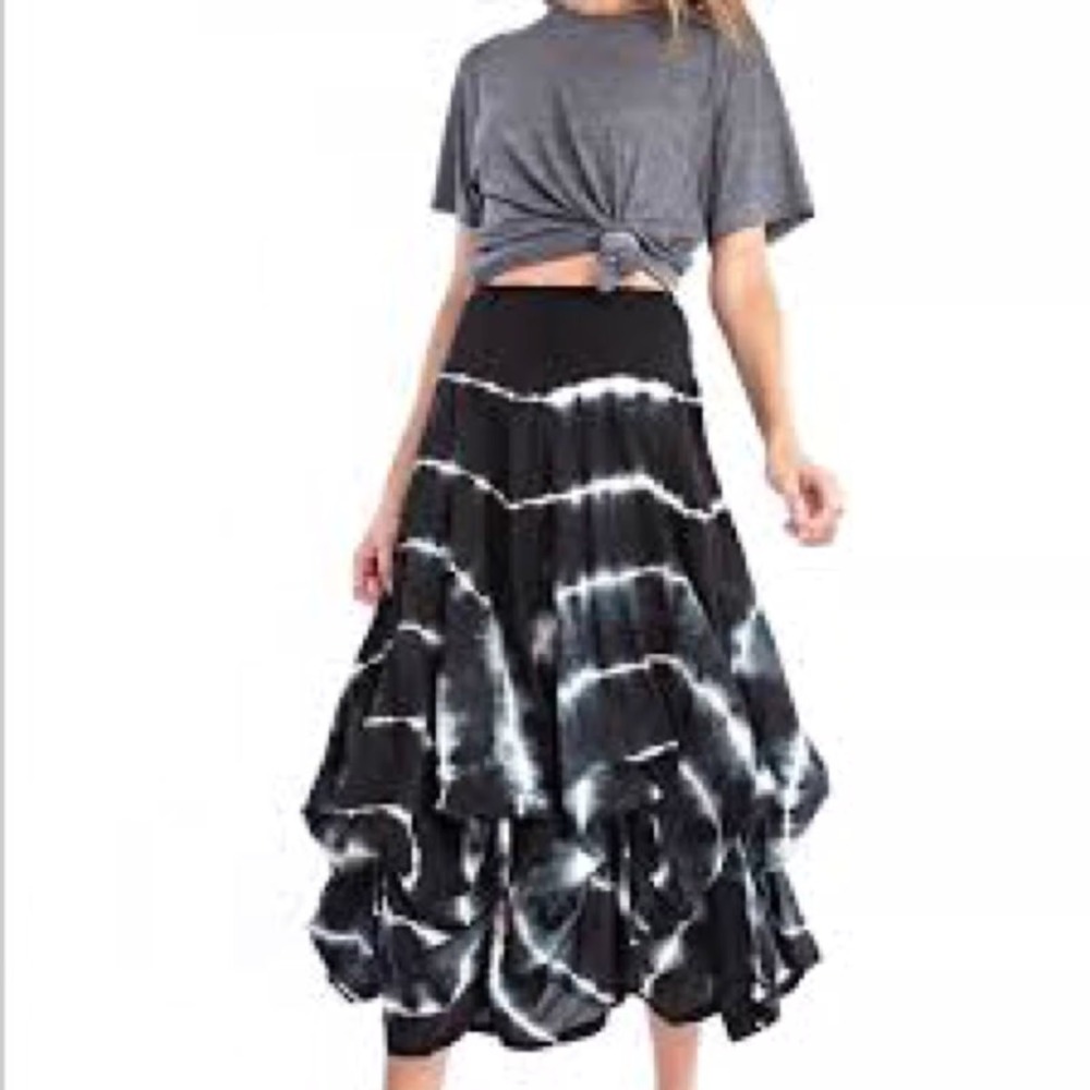 Lucy Diamonds‎ Tie Dye Maxi Skirt Tiered Balloon Black White Cotton Women 6X - Picture 2 of 11